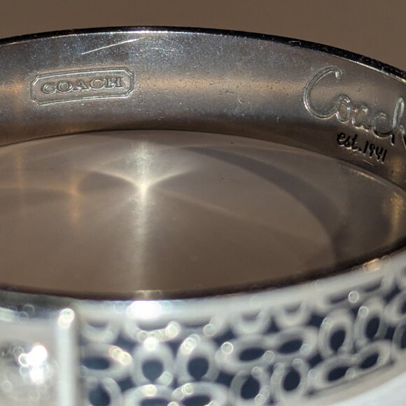 Authentic Coach Silver Tone Black C Signature 1/2 inch Bangle Bracelet - Picture 3 of 8